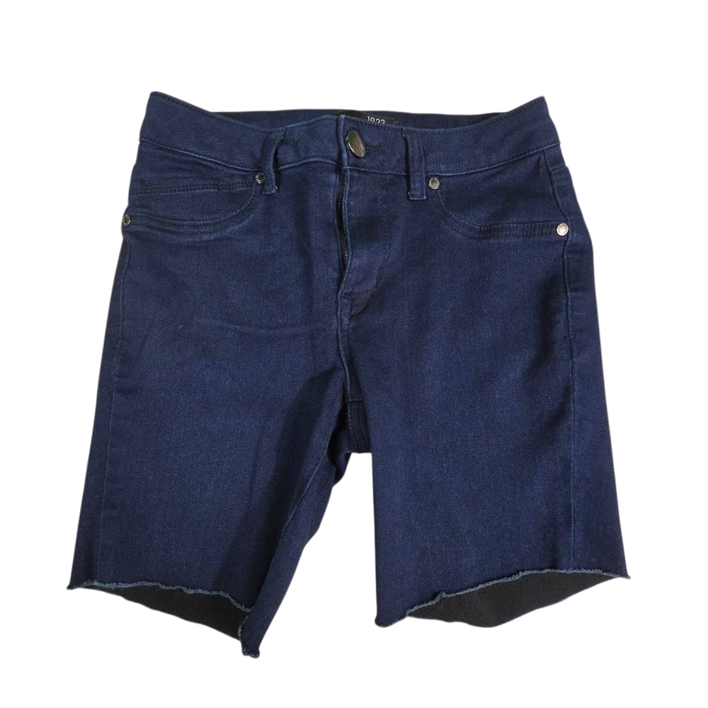 1822 Denim Dark Indigo Bermuda Shorts – Stretch Jean Shorts, Raw Hem (Size 6)